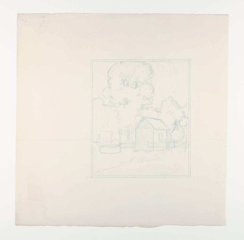 Herschel C. Logan, Study for the Old Milkhouse, 1926, graphite, 8 1/2 x 8 1/2 in., Kansas State…