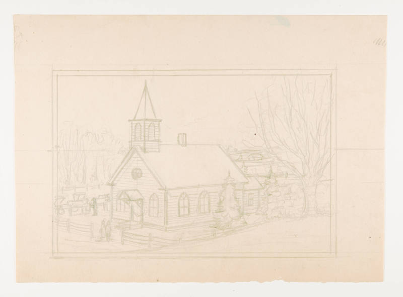 Herschel C. Logan, Study for Church in the Valley, 1926, graphite, 5 3/4 x 7 3/4 in., Kansas St…