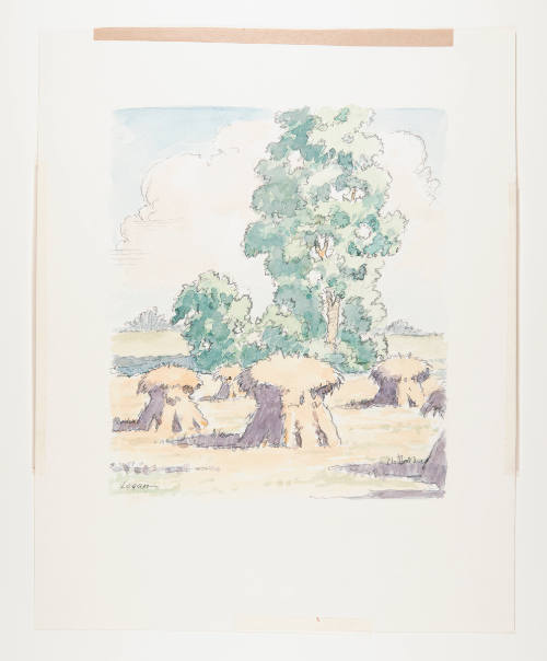 Herschel C. Logan, title unknown (haystacks), ca. 1975, watercolor with graphite, 10 3/4 x 8 5/…