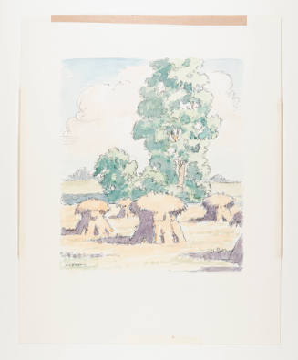 Herschel C. Logan, title unknown (haystacks), ca. 1975, watercolor with graphite, 10 3/4 x 8 5/…