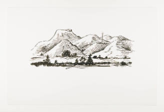 Herschel C. Logan, title unknown (hillside with powerlines), ca. 1975, India ink, 7 x 10 3/4 in…