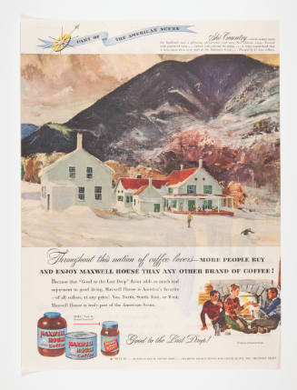 Advertisement for Maxwell House featuring a painting by C. Ivar Gilbert