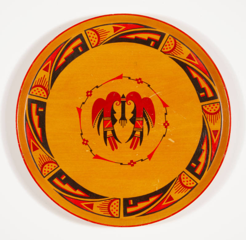 Avis Chitwood, Hopi Design (platter), ca. 1941, oil with shellac, turpentine, and spar varnish …