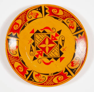 Avis Chitwood, Zuni Design (plate), ca. 1941, oil with shellac, turpentine, and spar varnish on…