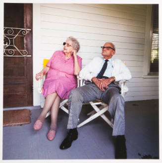 Elizabeth "Grandma" (artist) and Glenn Layton (artist's spouse), front porch of their home, 3rd Street, Wellsville, Kansas, August 22, 1989