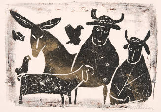Title unknown (donkey, sheep, and bulls)