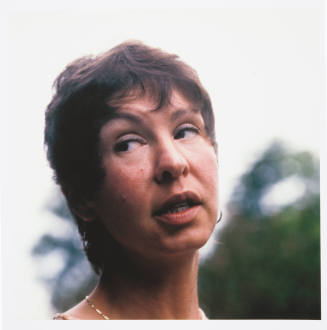 Dorothea Bilder (printmaking professor, Northern Illinoise University) outside her Green Acres home, Dekalb, Illinois, June 8, 1981