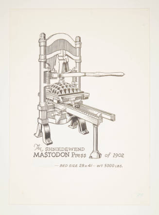 Herschel C. Logan, Study for The American Hand Press (Mastodon), 1980, ink and graphite, 11 5/8…