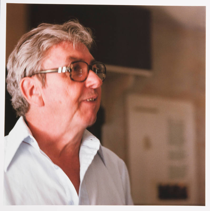 John Talleur (printmaking professor, University of Kansas), in his studio, Concord Drive, Lawrence, Kansas, date unknown