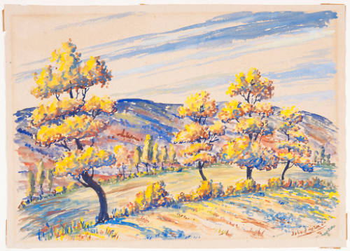 Untitled (landscape with hills and four trees)