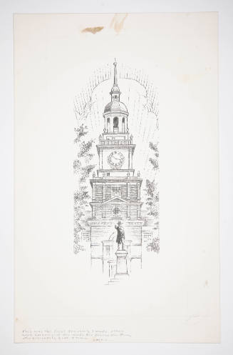 Herschel C. Logan, title unknown (clock tower), mid 20th century, ink and graphite, 16 1/2 x 10…