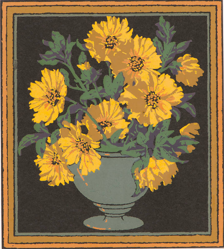 Title unknown (yellow flowers in blue vase)