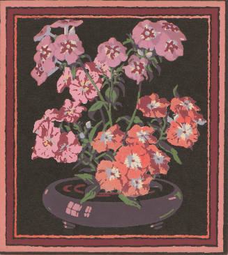 Title unknown (pink and purple flowers in purple pot)