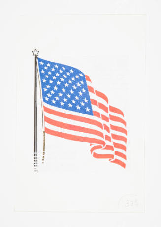 Herschel C. Logan, title unknown (American flag in color), mid 20th century, ink, 4 3/4 x 7 1/8…