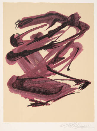 Title unknown (black and magenta strokes on sage green field)