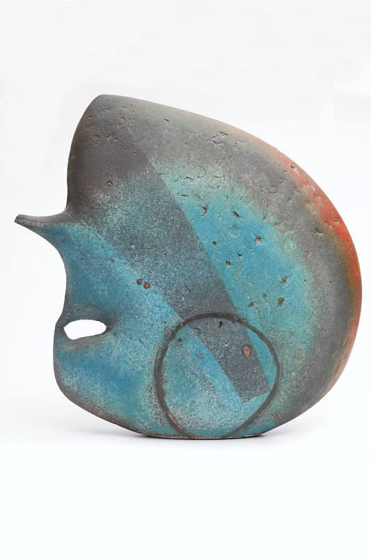 Title unknown (sculptural form in turquoise, black, and coral)